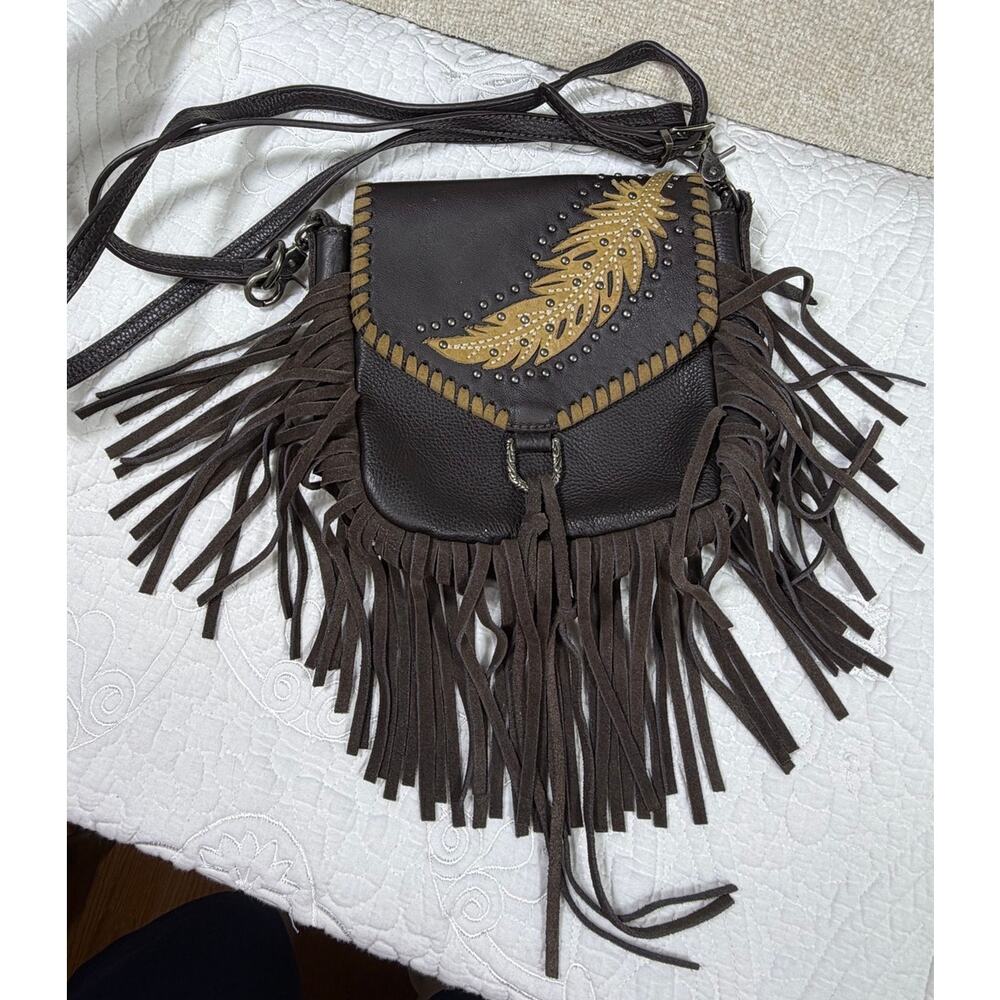 Montana West Women Brown Fringe Crossbody Bag Western Cowgirl Leather Purse
